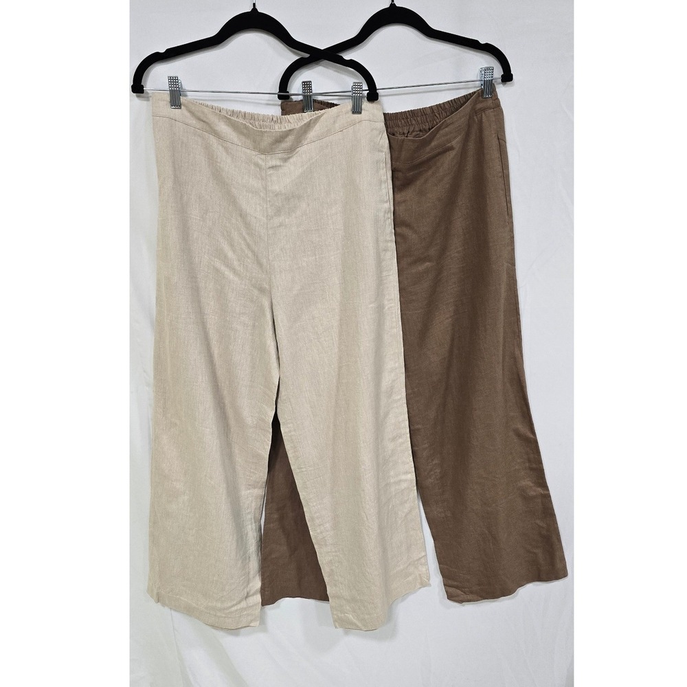Coldwater Creek women L linen blend wide leg pants pockets vacation resort lot 2